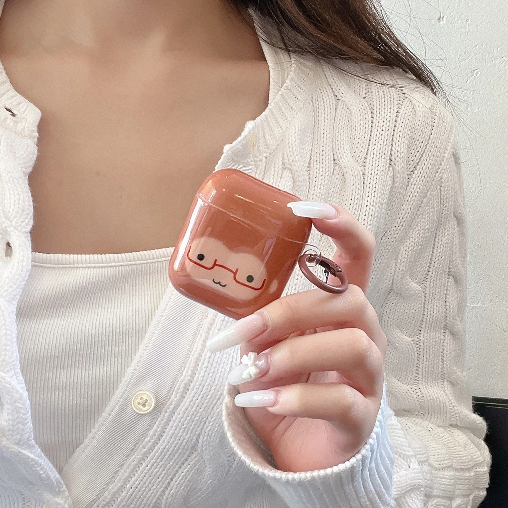 Funng Cute Glasses-wearing Little Animal Glossy Surface Earphones Protective Cover Case for AirPods 1 or 2 3 4 Pro Pro2 Pro3