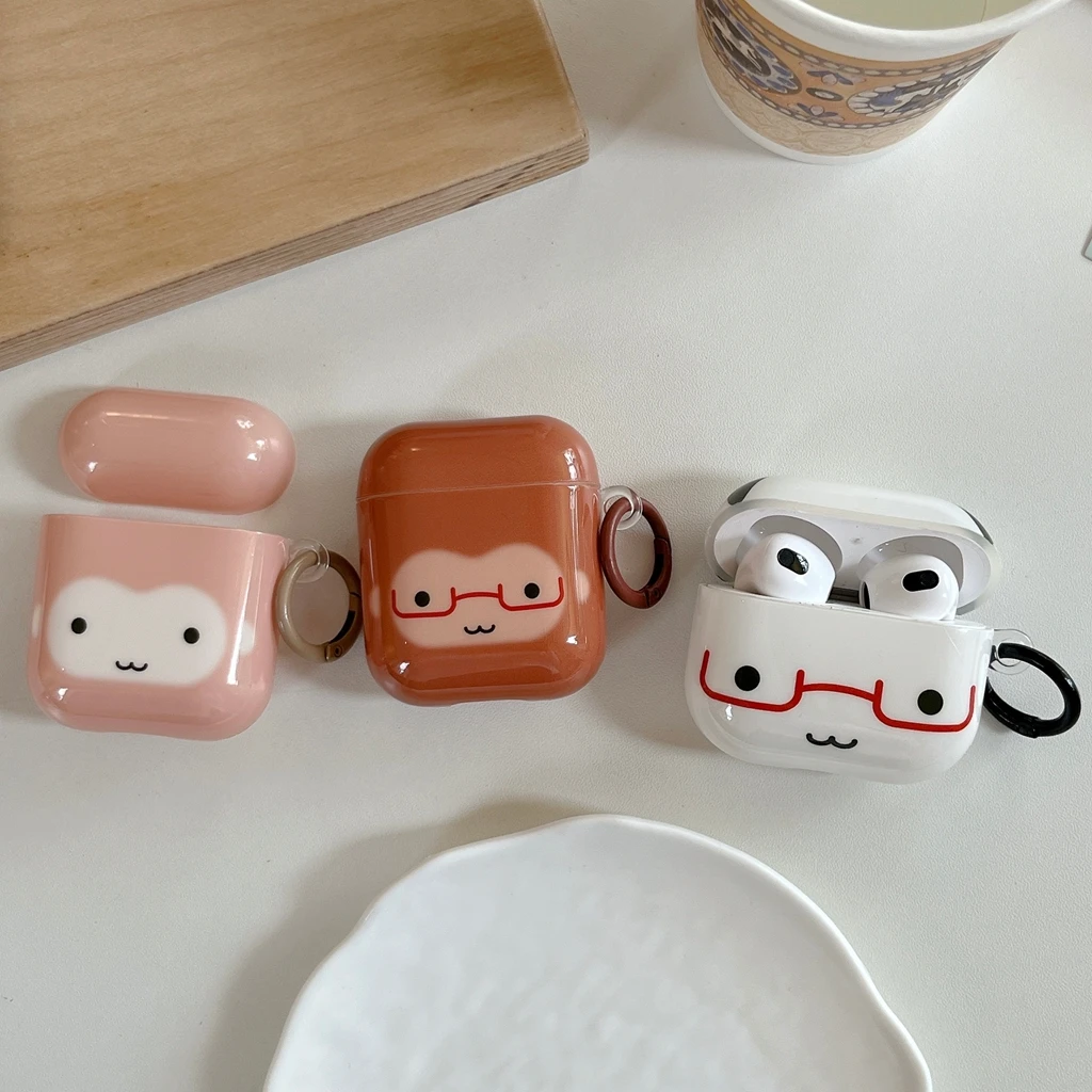 Funng Cute Glasses-wearing Little Animal Glossy Surface Earphones Protective Cover Case for AirPods 1 or 2 3 4 Pro Pro2 Pro3