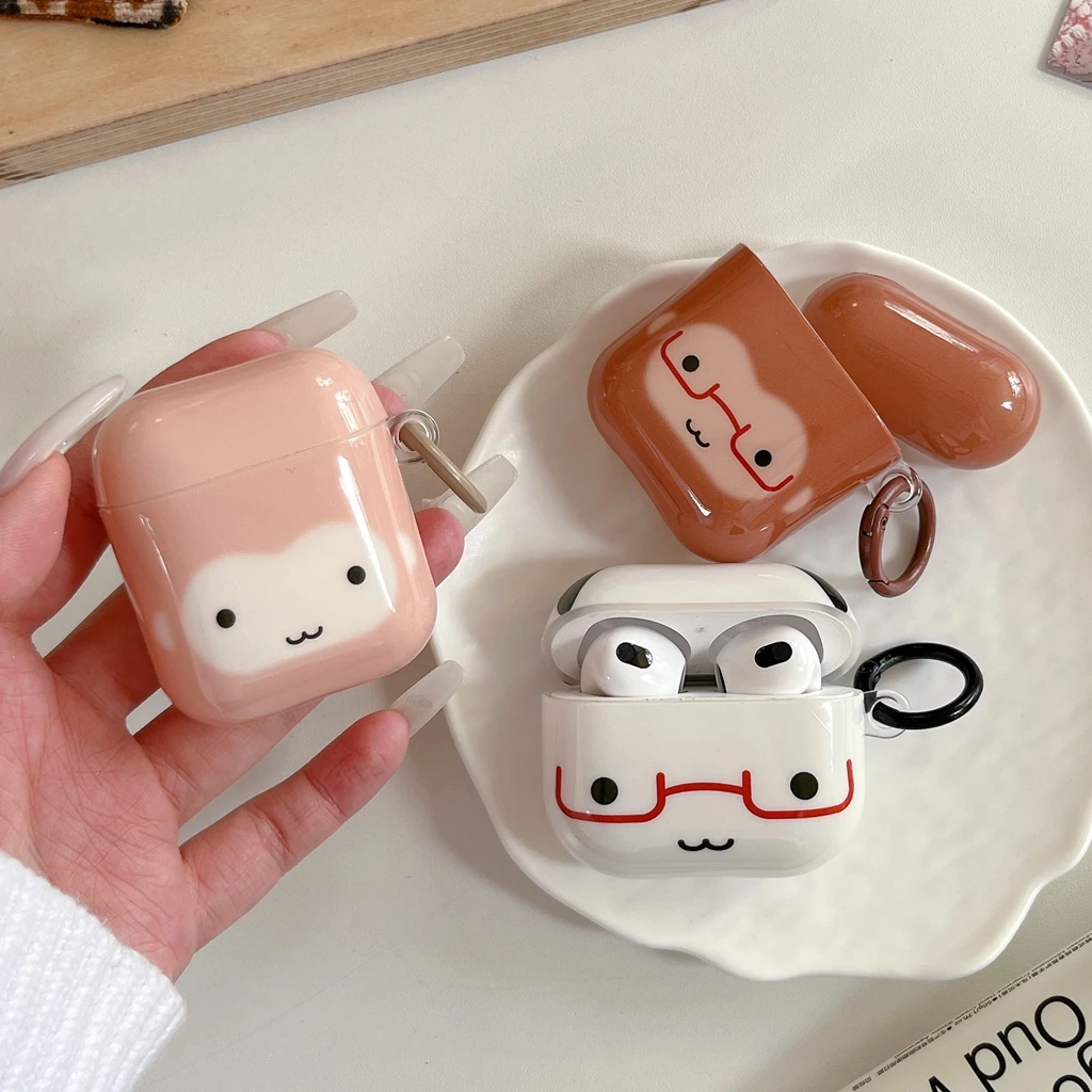 Funng Cute Glasses-wearing Little Animal Glossy Surface Earphones Protective Cover Case for AirPods 1 or 2 3 4 Pro Pro2 Pro3