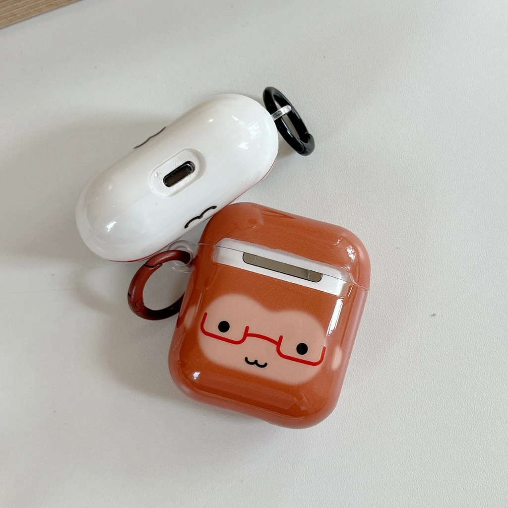 Funng Cute Glasses-wearing Little Animal Glossy Surface Earphones Protective Cover Case for AirPods 1 or 2 3 4 Pro Pro2 Pro3