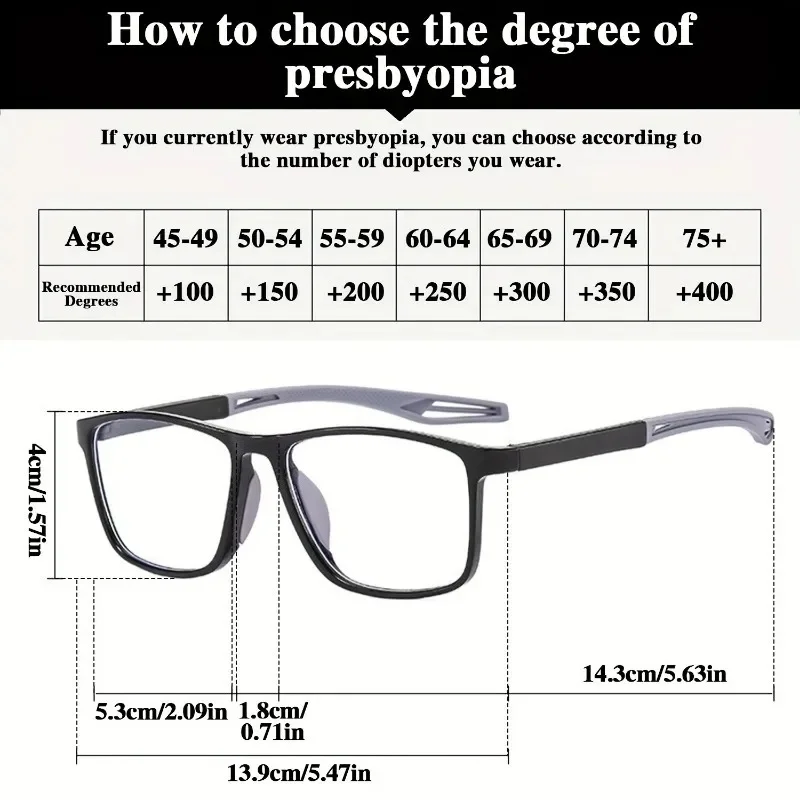 8pcs Super Value Rectangle Simple Sport Non-Slip Presbyopia Glasses - Multiple Pairs for Middle-Aged and Elderly Men and Women