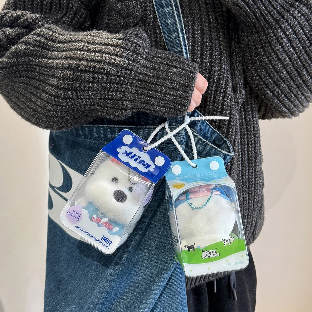 INS Korean Fashion Cute Milk Box Transparent Doll Bag Trendy Girls Figure Display Pendant Storage Decoration Accessories Gifts
