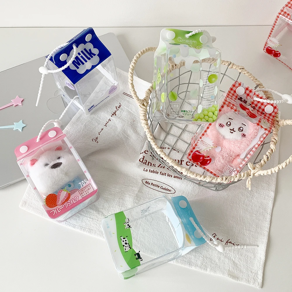 INS Korean Fashion Cute Milk Box Transparent Doll Bag Trendy Girls Figure Display Pendant Storage Decoration Accessories Gifts