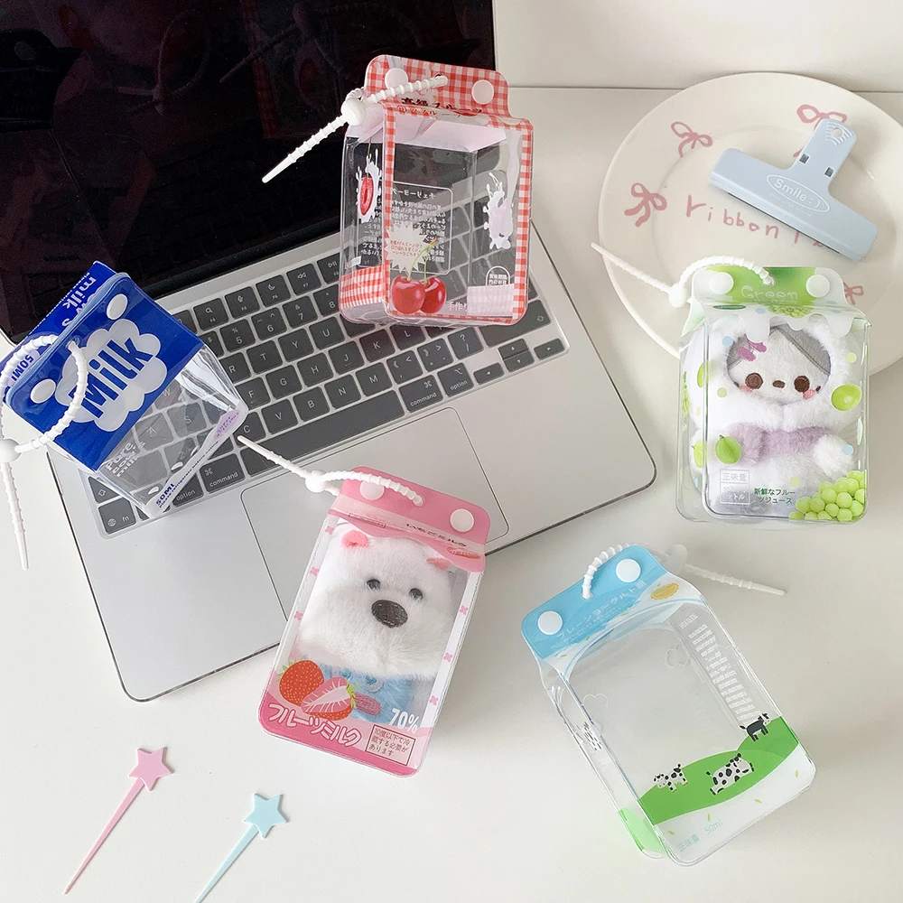 INS Korean Fashion Cute Milk Box Transparent Doll Bag Trendy Girls Figure Display Pendant Storage Decoration Accessories Gifts