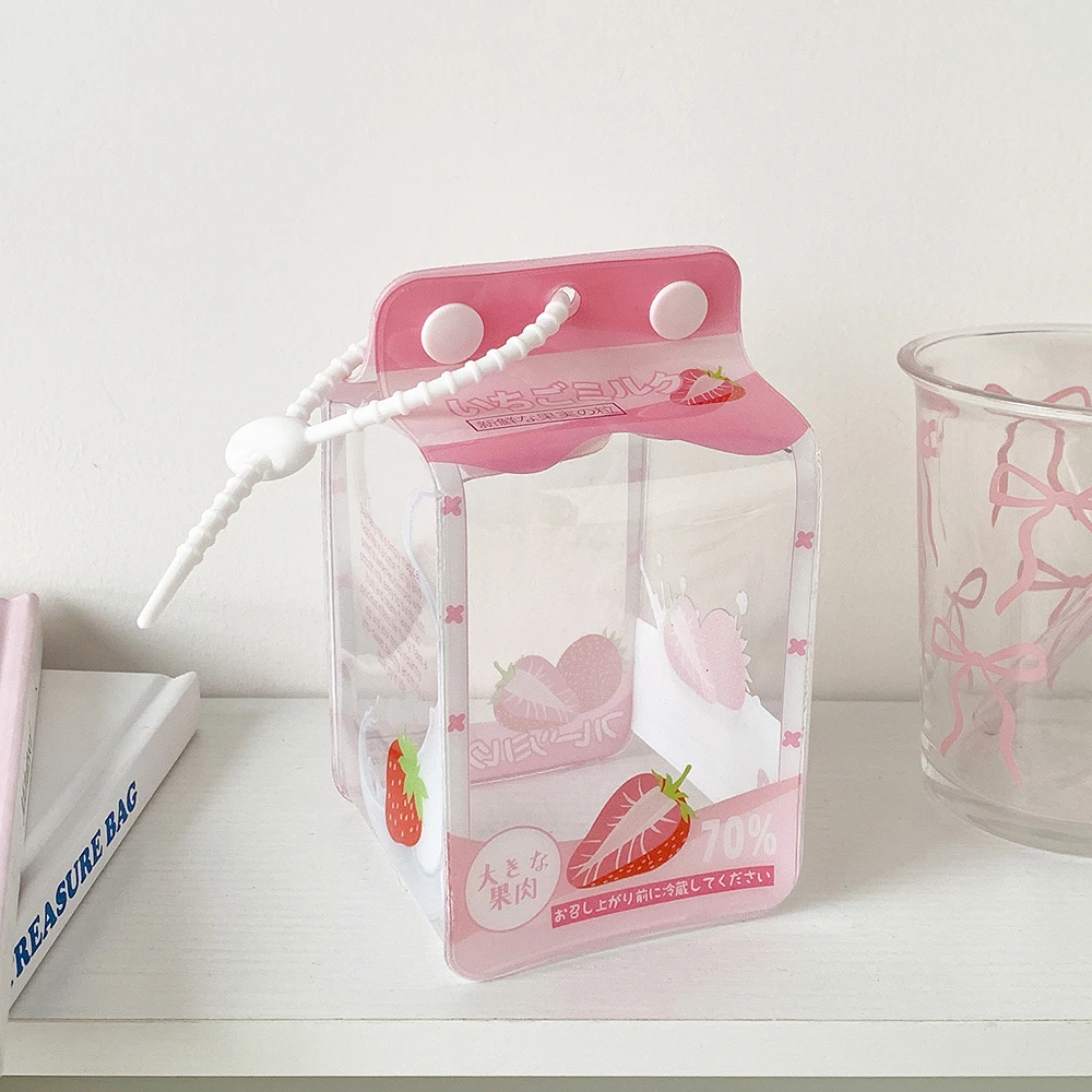 INS Korean Fashion Cute Milk Box Transparent Doll Bag Trendy Girls Figure Display Pendant Storage Decoration Accessories Gifts