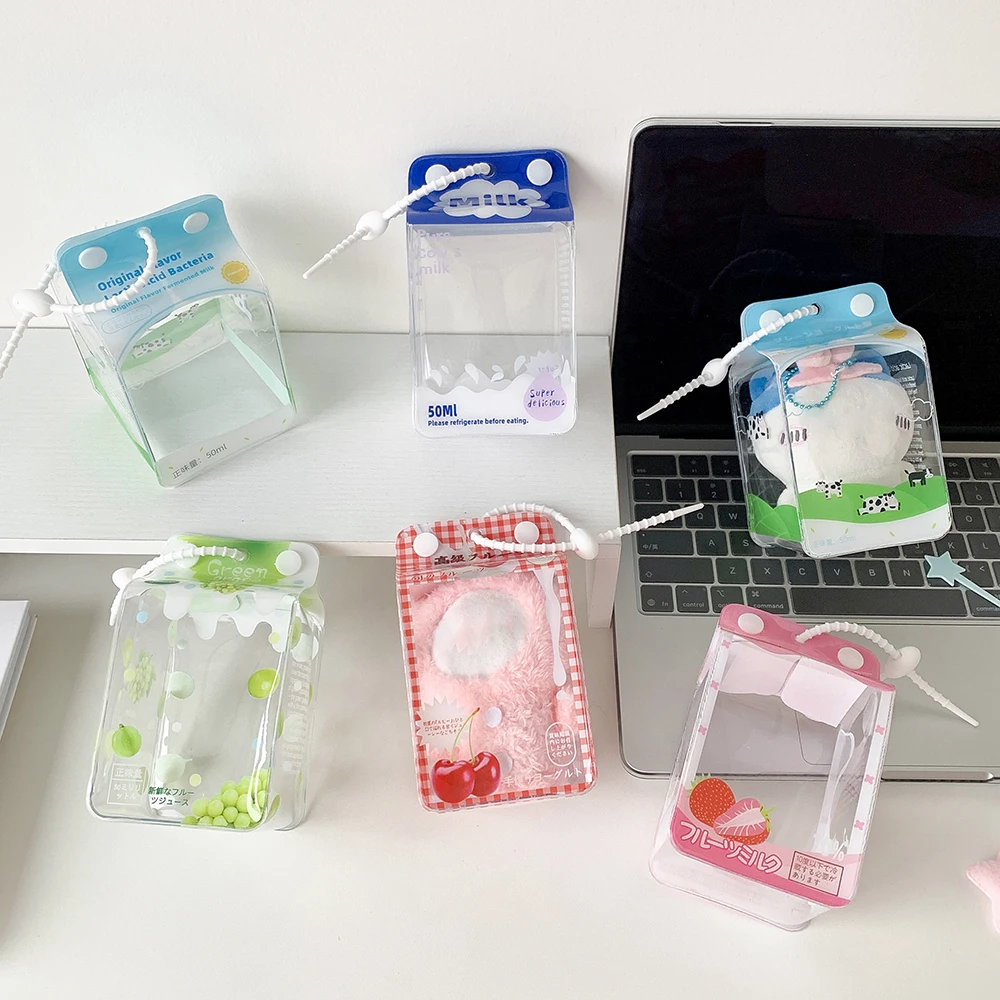INS Korean Fashion Cute Milk Box Transparent Doll Bag Trendy Girls Figure Display Pendant Storage Decoration Accessories Gifts