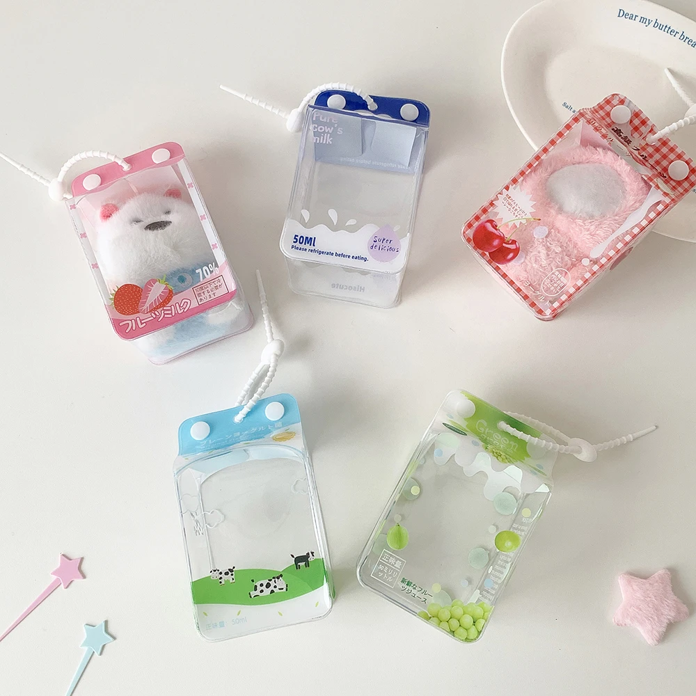 INS Korean Fashion Cute Milk Box Transparent Doll Bag Trendy Girls Figure Display Pendant Storage Decoration Accessories Gifts