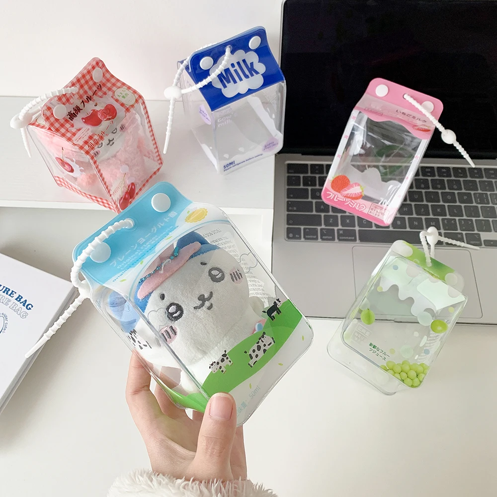 INS Korean Fashion Cute Milk Box Transparent Doll Bag Trendy Girls Figure Display Pendant Storage Decoration Accessories Gifts