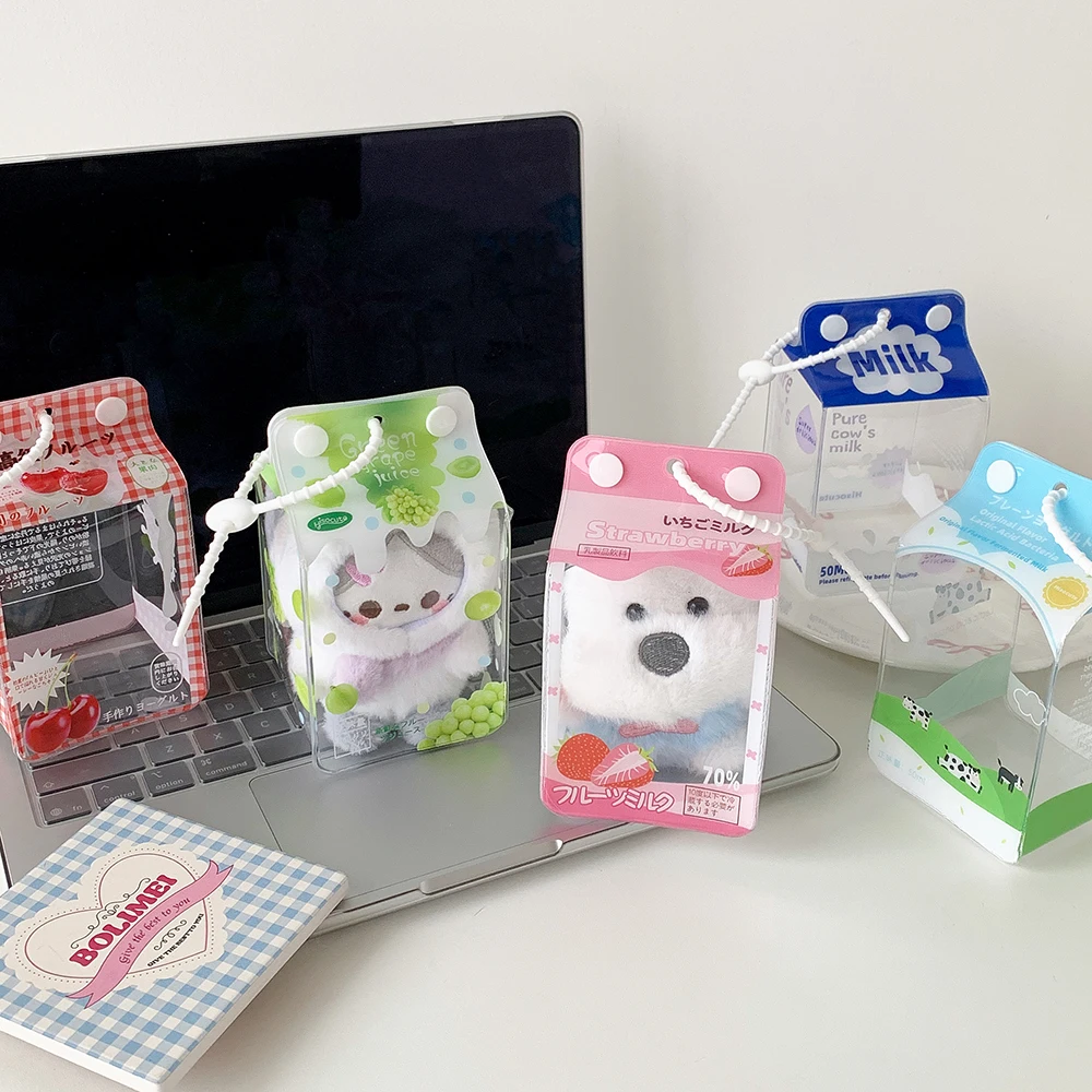 INS Korean Fashion Cute Milk Box Transparent Doll Bag Trendy Girls Figure Display Pendant Storage Decoration Accessories Gifts