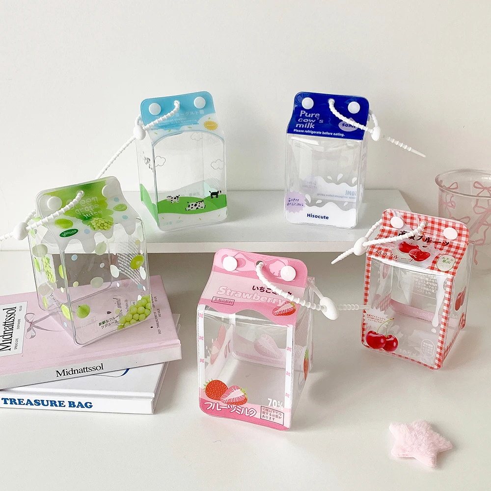 INS Korean Fashion Cute Milk Box Transparent Doll Bag Trendy Girls Figure Display Pendant Storage Decoration Accessories Gifts