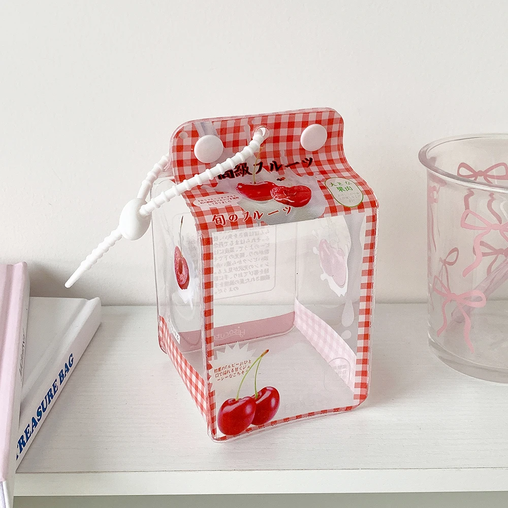 INS Korean Fashion Cute Milk Box Transparent Doll Bag Trendy Girls Figure Display Pendant Storage Decoration Accessories Gifts