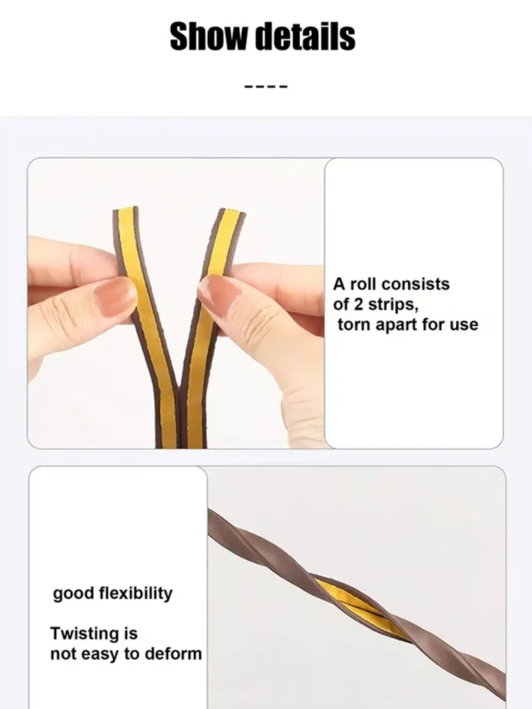 6m/12/24m Door Seal Strip Diep Self-adhesive Draft Stopper Tape Window Weather Stripping Insulation Noise Rubber Sealing Strip
