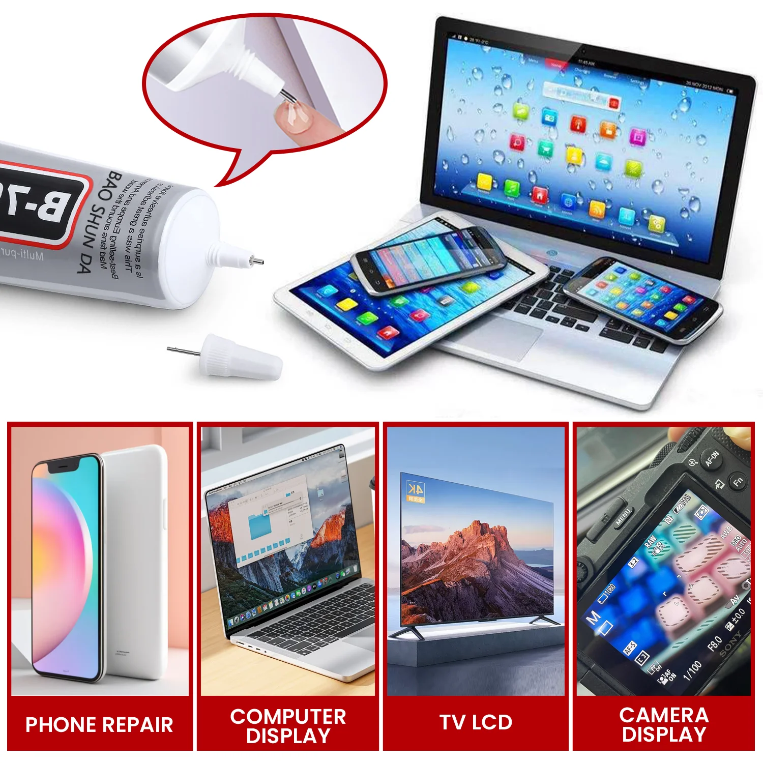 B7000 Mobile Phone Screen High-Strength Waterproof Adhesive With 9 in 1 Mobile Phone Repair Tools Disassemble Repair Set for Phone Screwdriver Combination Skid Multi Function Disassembly Kit .