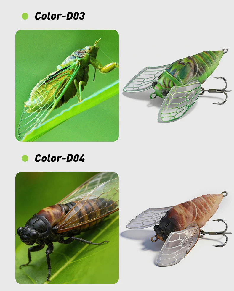 Kingdom 2026 New Cicada Topwater Lure With Wings 21mm 1.6g 27mm 2.4g Simulation Insects Hard Bait For Freshwater Bass Fishing