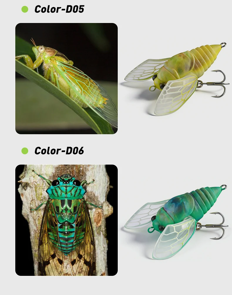 Kingdom 2026 New Cicada Topwater Lure With Wings 21mm 1.6g 27mm 2.4g Simulation Insects Hard Bait For Freshwater Bass Fishing