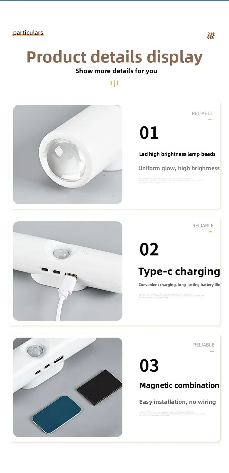 Smart RGB Double-head Wall Light Motion Sensor Magnetic Night Light Rechargeable Spotlight for Bedroom Closet Garden Room Decor