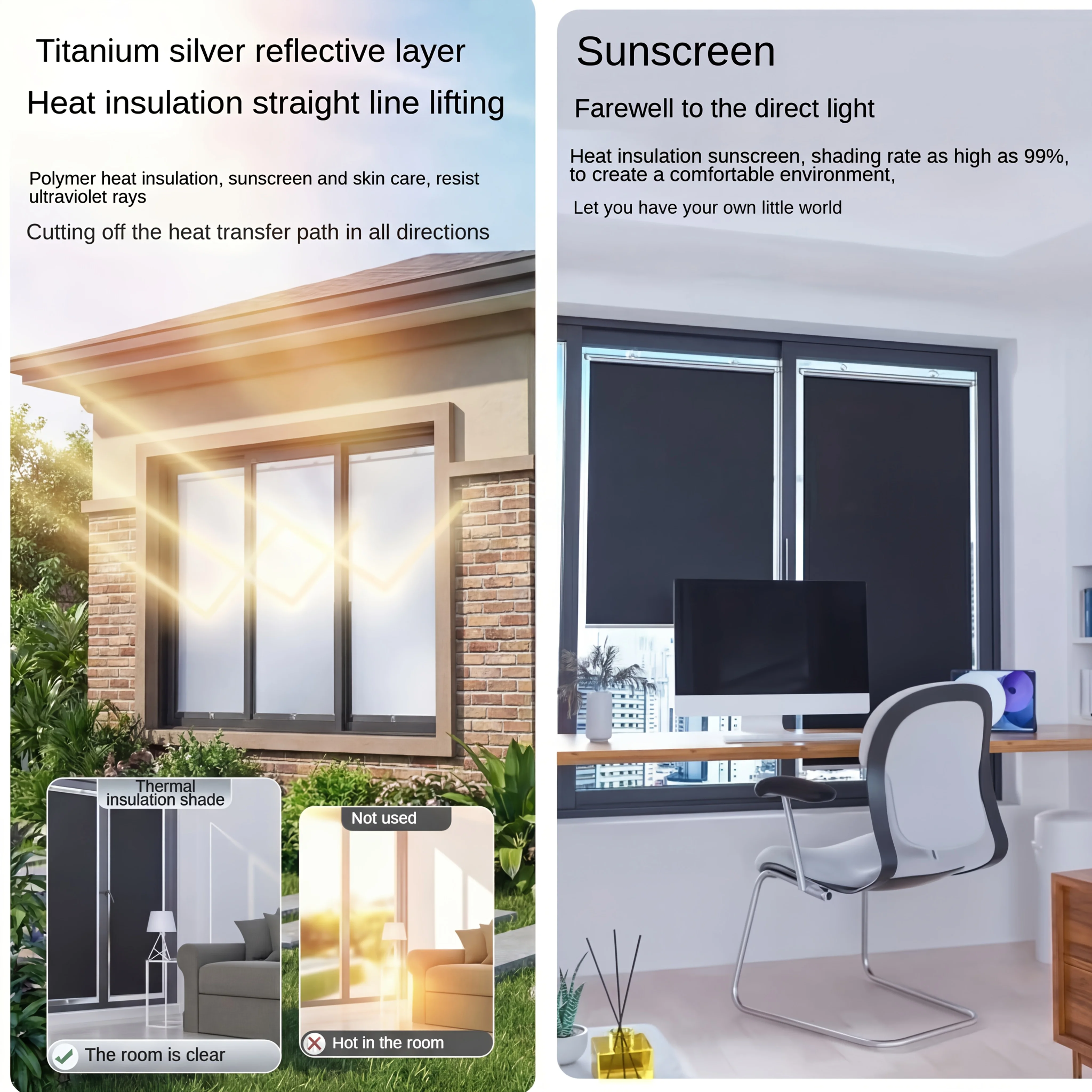 2PCS Home Window Sunshade, Heat-resistant and Sun Resistant, Extendable with Suction Cup Installation Simple and Easy To Operate