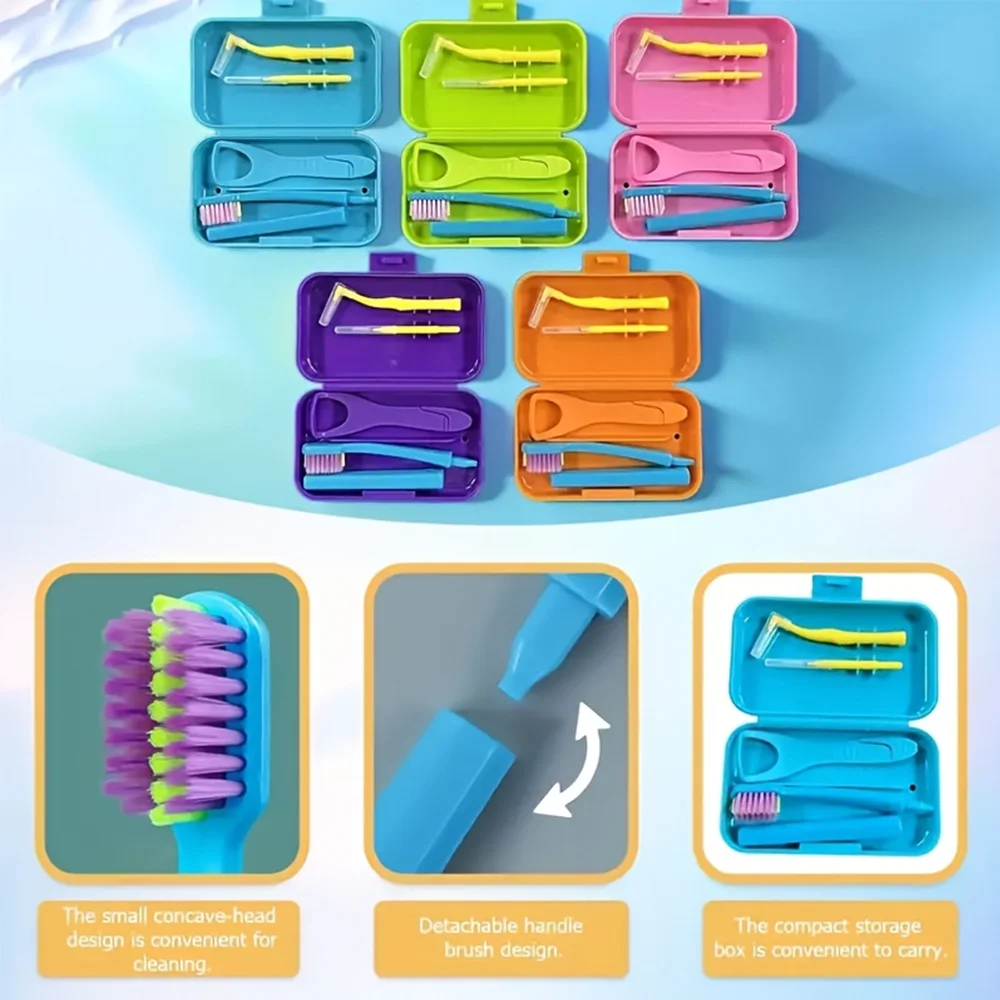 Travel Portable Orthodontic Oral Dental Cleaning Kit Foldable Toothbrush Orthodontic Wax Interdental Brush Oral Cleaning Care