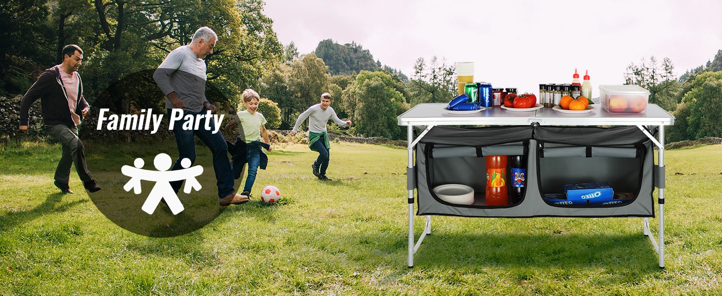SucceBuyFolding Picnic Table Kitchen Camping Cupboards Aluminum Suitcase Table with Storage Bag Adjustable Height for Outdoor
