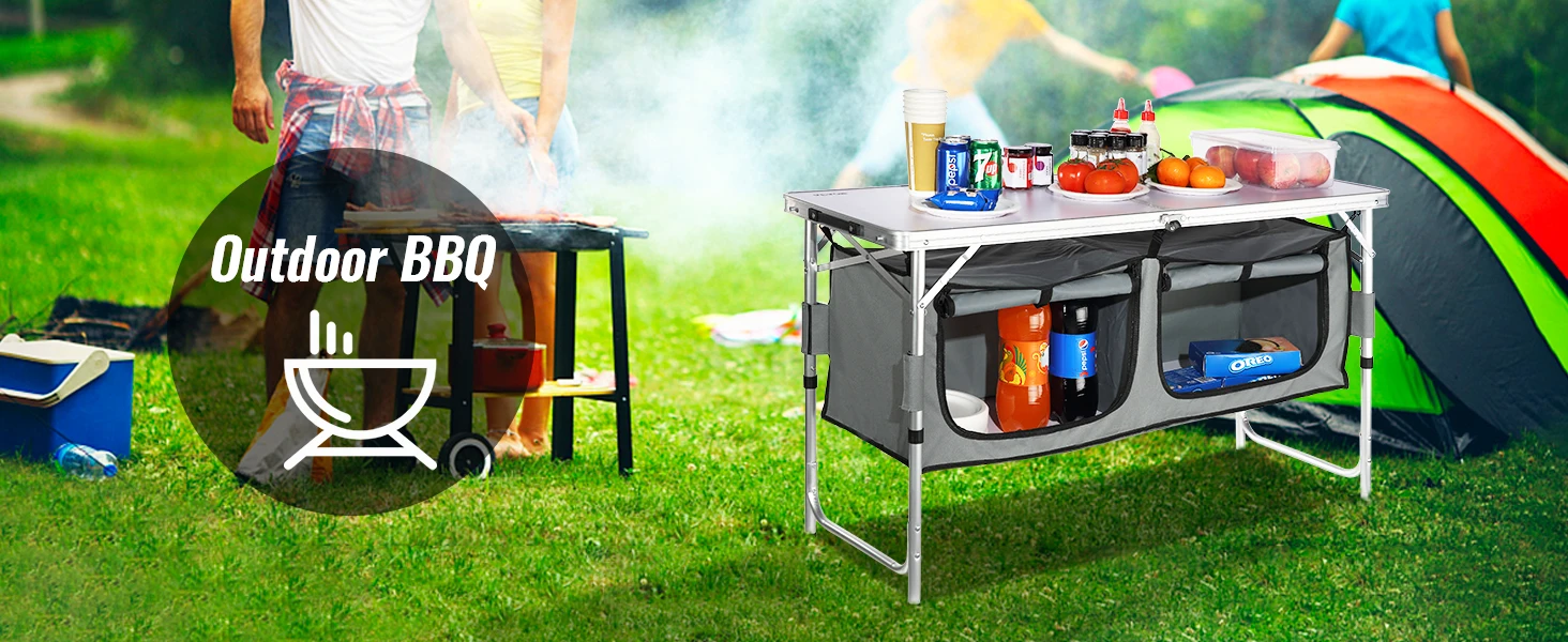 SucceBuyFolding Picnic Table Kitchen Camping Cupboards Aluminum Suitcase Table with Storage Bag Adjustable Height for Outdoor