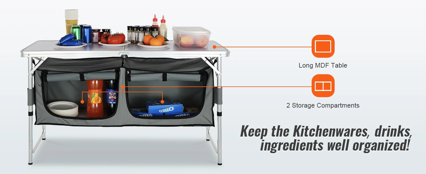 SucceBuyFolding Picnic Table Kitchen Camping Cupboards Aluminum Suitcase Table with Storage Bag Adjustable Height for Outdoor