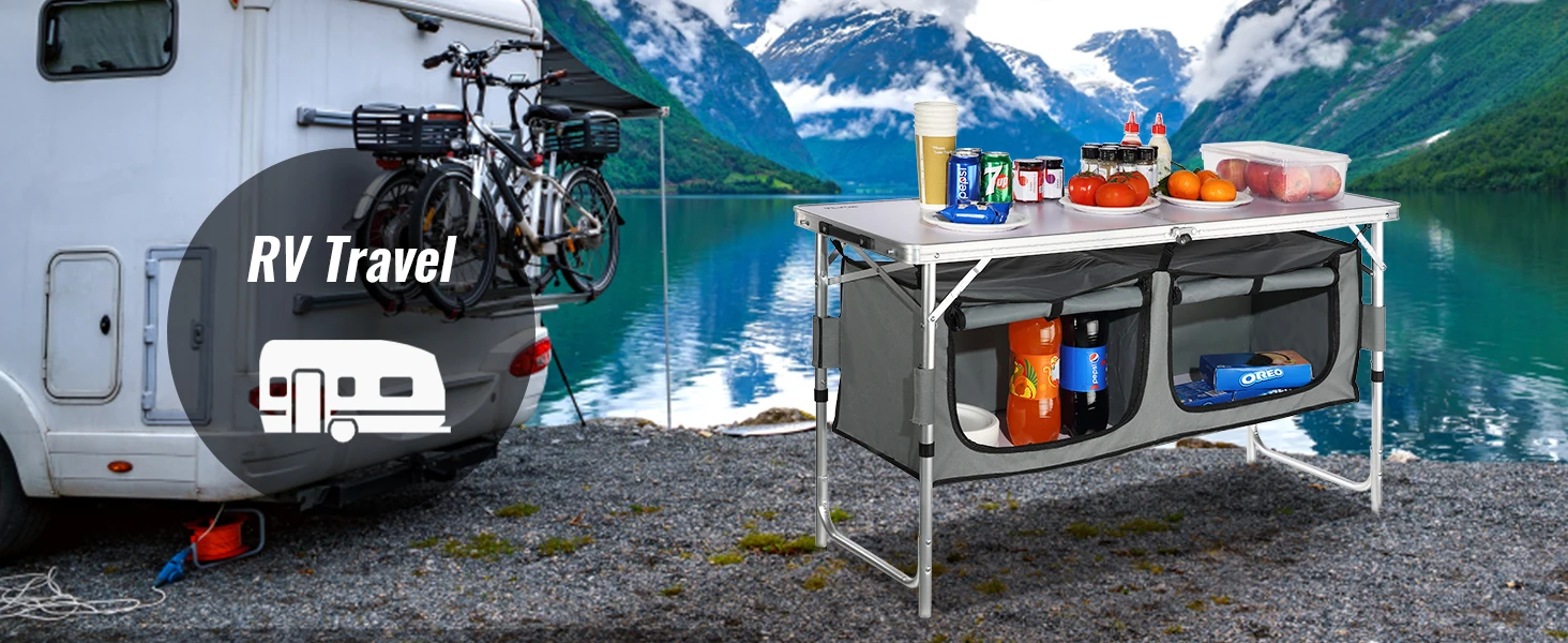 SucceBuyFolding Picnic Table Kitchen Camping Cupboards Aluminum Suitcase Table with Storage Bag Adjustable Height for Outdoor