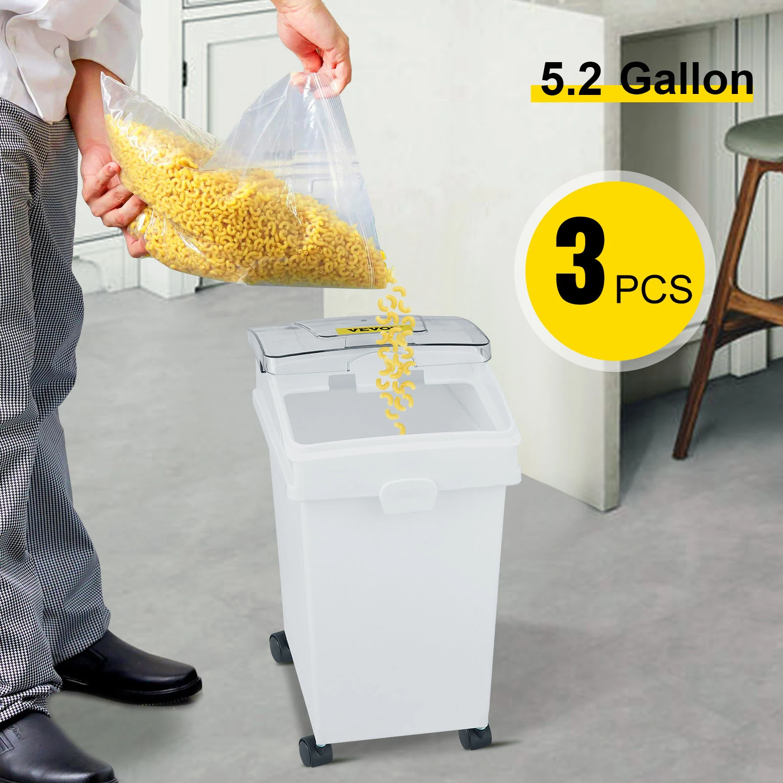 VEVOR 25L Dry Ingredient Storage Bin with Scoop Caster Dustproof Rice Flour Soybeans for Restaurant Kitchen Commercial