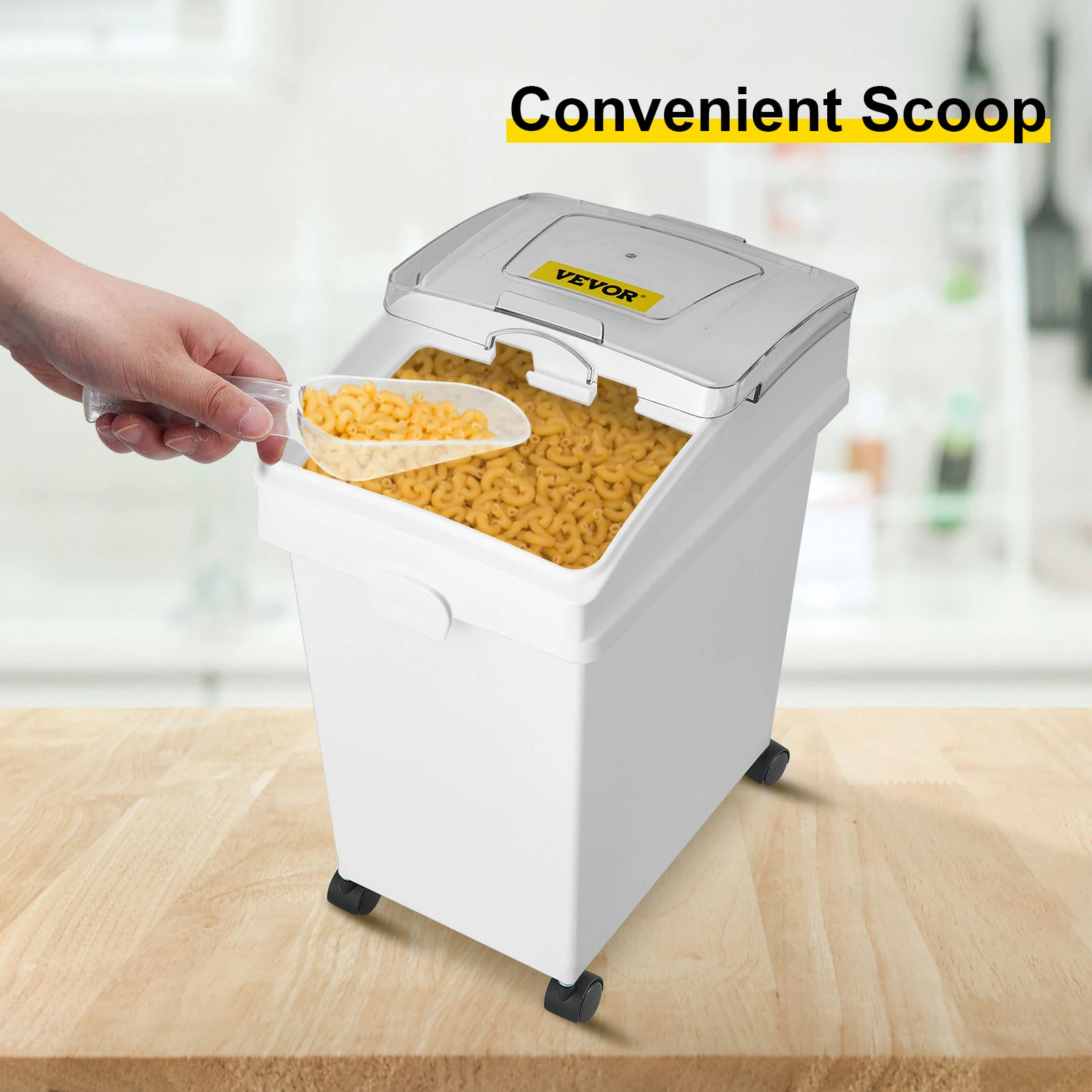 VEVOR 25L Dry Ingredient Storage Bin with Scoop Caster Dustproof Rice Flour Soybeans for Restaurant Kitchen Commercial