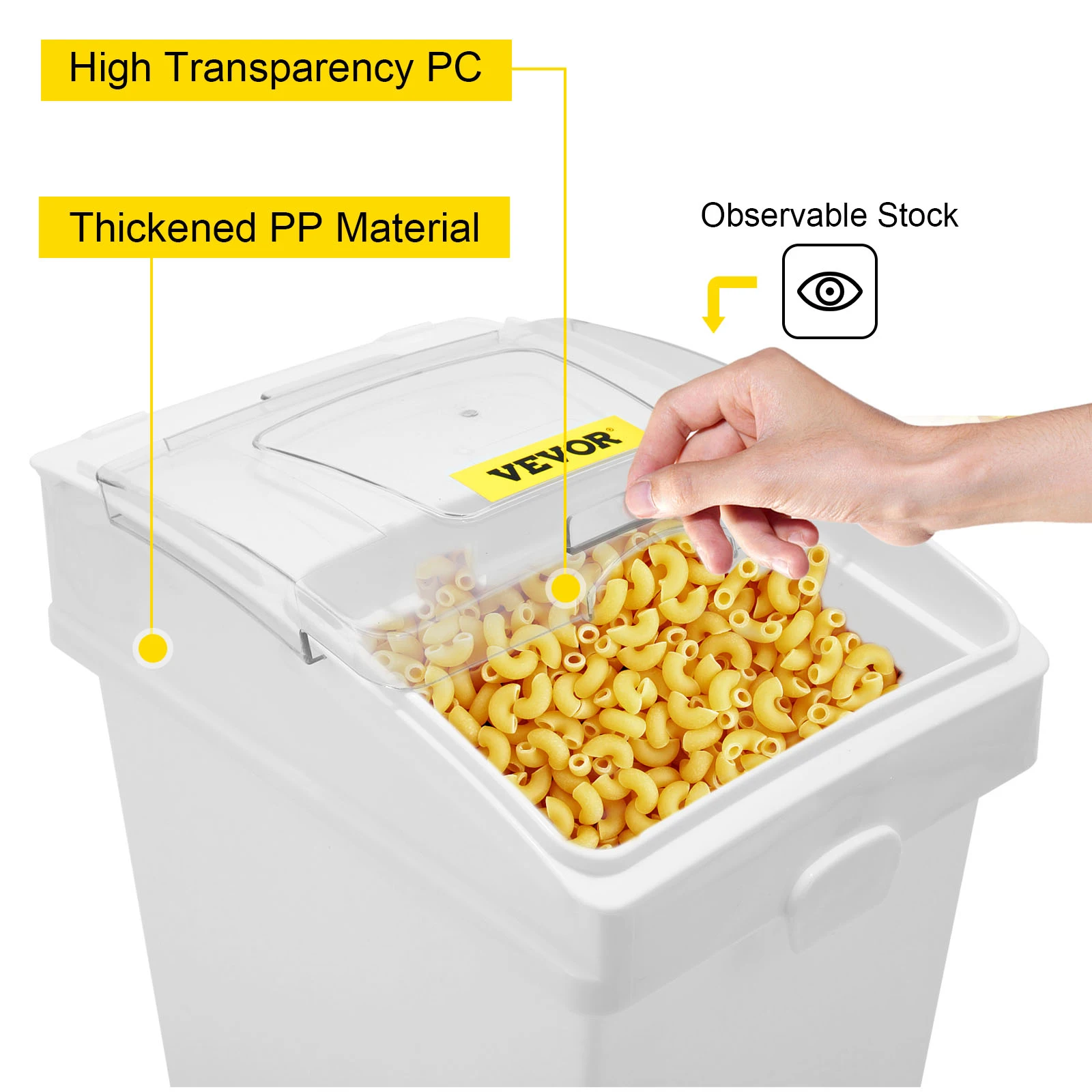 VEVOR 25L Dry Ingredient Storage Bin with Scoop Caster Dustproof Rice Flour Soybeans for Restaurant Kitchen Commercial