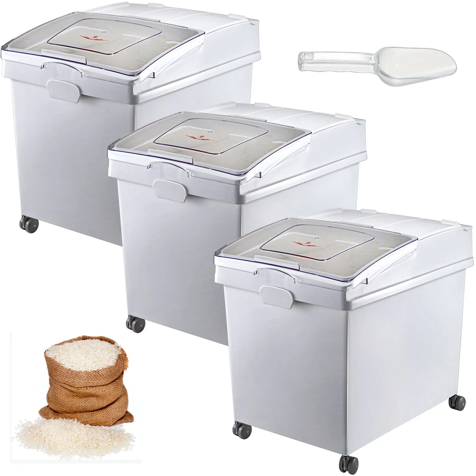 VEVOR 25L Dry Ingredient Storage Bin with Scoop Caster Dustproof Rice Flour Soybeans for Restaurant Kitchen Commercial