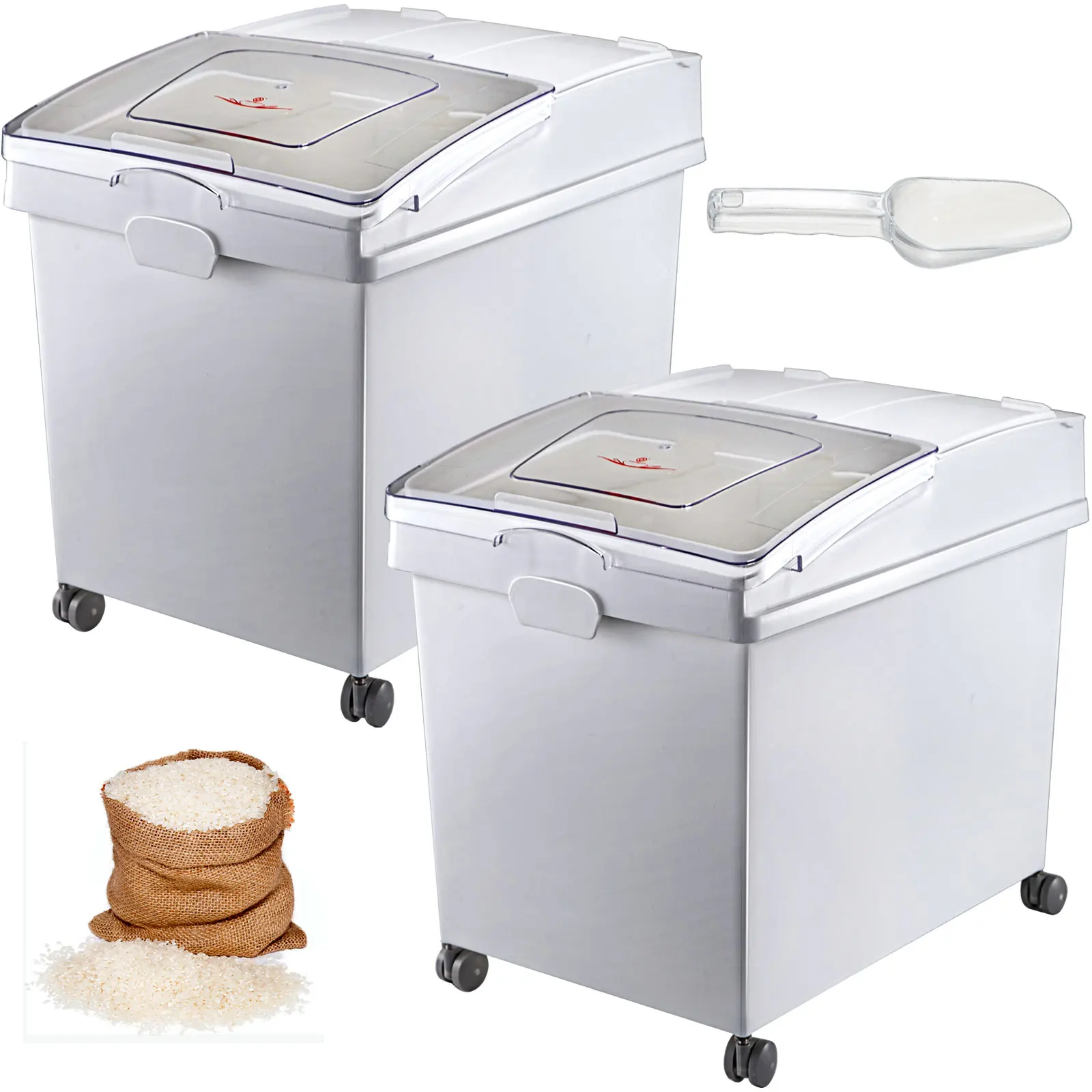 VEVOR 25L Dry Ingredient Storage Bin with Scoop Caster Dustproof Rice Flour Soybeans for Restaurant Kitchen Commercial