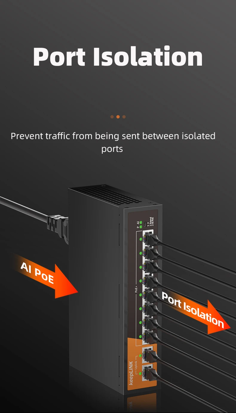 KeepLiNK 10-Port Gigabit Ethernet Switch with 8-PoE Ports and 2-RJ45 Copper Uplink Unmanaged Plug and Play