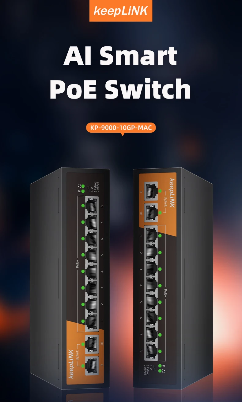 KeepLiNK 10-Port Gigabit Ethernet Switch with 8-PoE Ports and 2-RJ45 Copper Uplink Unmanaged Plug and Play