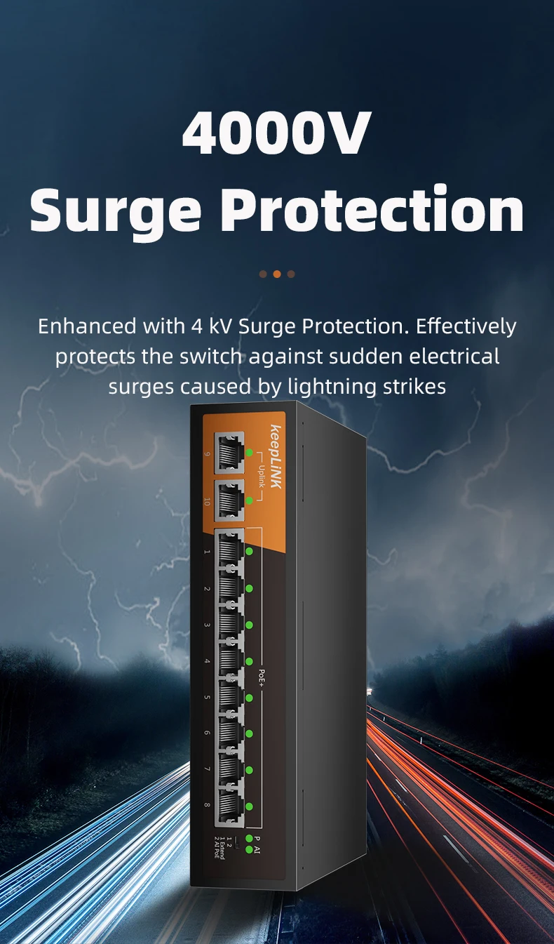 KeepLiNK 10-Port Gigabit Ethernet Switch with 8-PoE Ports and 2-RJ45 Copper Uplink Unmanaged Plug and Play