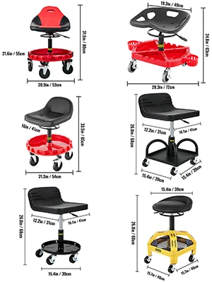 SucceBuy Rolling Garage Stool Car Detailing Stool Adjustable Height Mechanic Seat With Tool Tray Workshop Auto Repair Shop Stool
