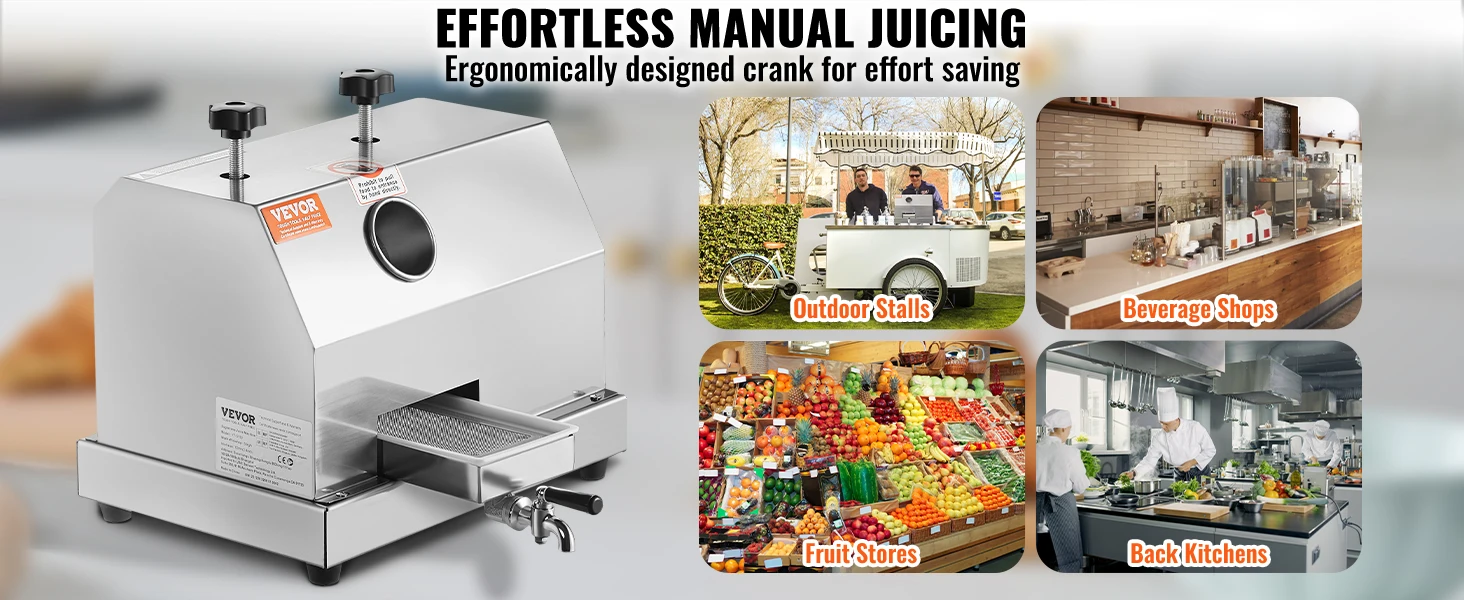 SucceBuy Commercial Sugar Cane Juicer 110LBS/H High Output Sugarcane Juicer Machine W/3 Stainless Steel Rollers 2.4" Large Inlet