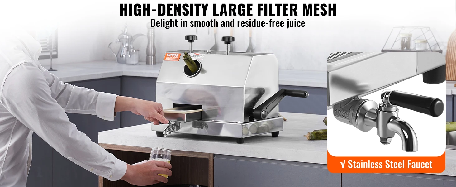 SucceBuy Commercial Sugar Cane Juicer 110LBS/H High Output Sugarcane Juicer Machine W/3 Stainless Steel Rollers 2.4" Large Inlet