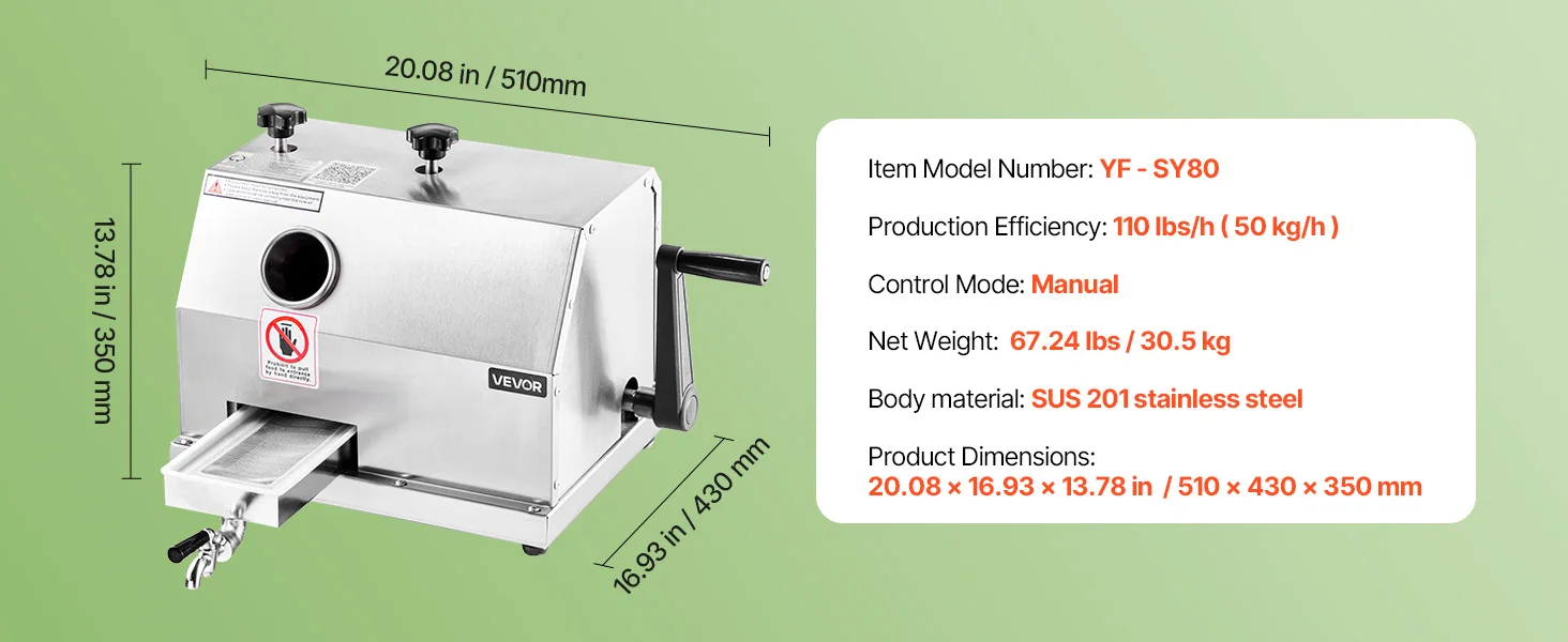 SucceBuy Commercial Sugar Cane Juicer 110LBS/H High Output Sugarcane Juicer Machine W/3 Stainless Steel Rollers 2.4" Large Inlet