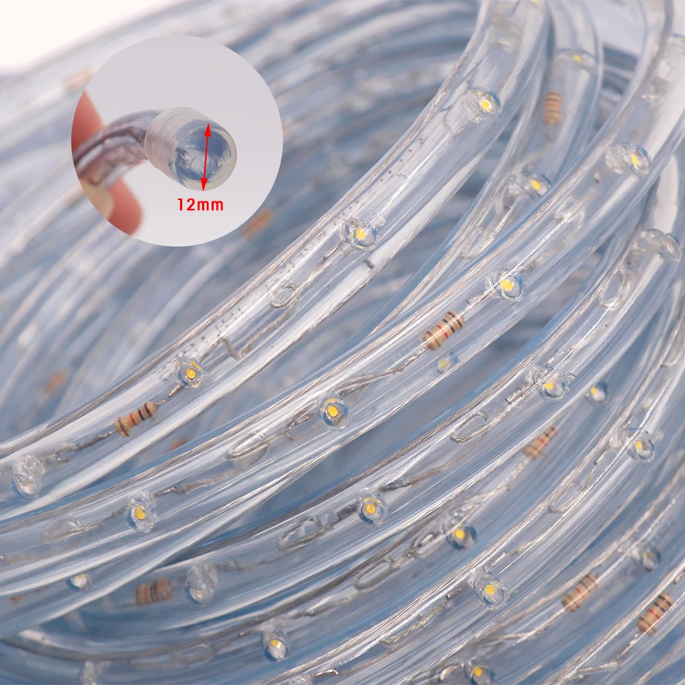 Round Tube Neon Light 220V Clear PVC Rope Lights 36Leds/m Waterproof Commercial Neon Sign Round 2-wire LED Strip Flexible Light