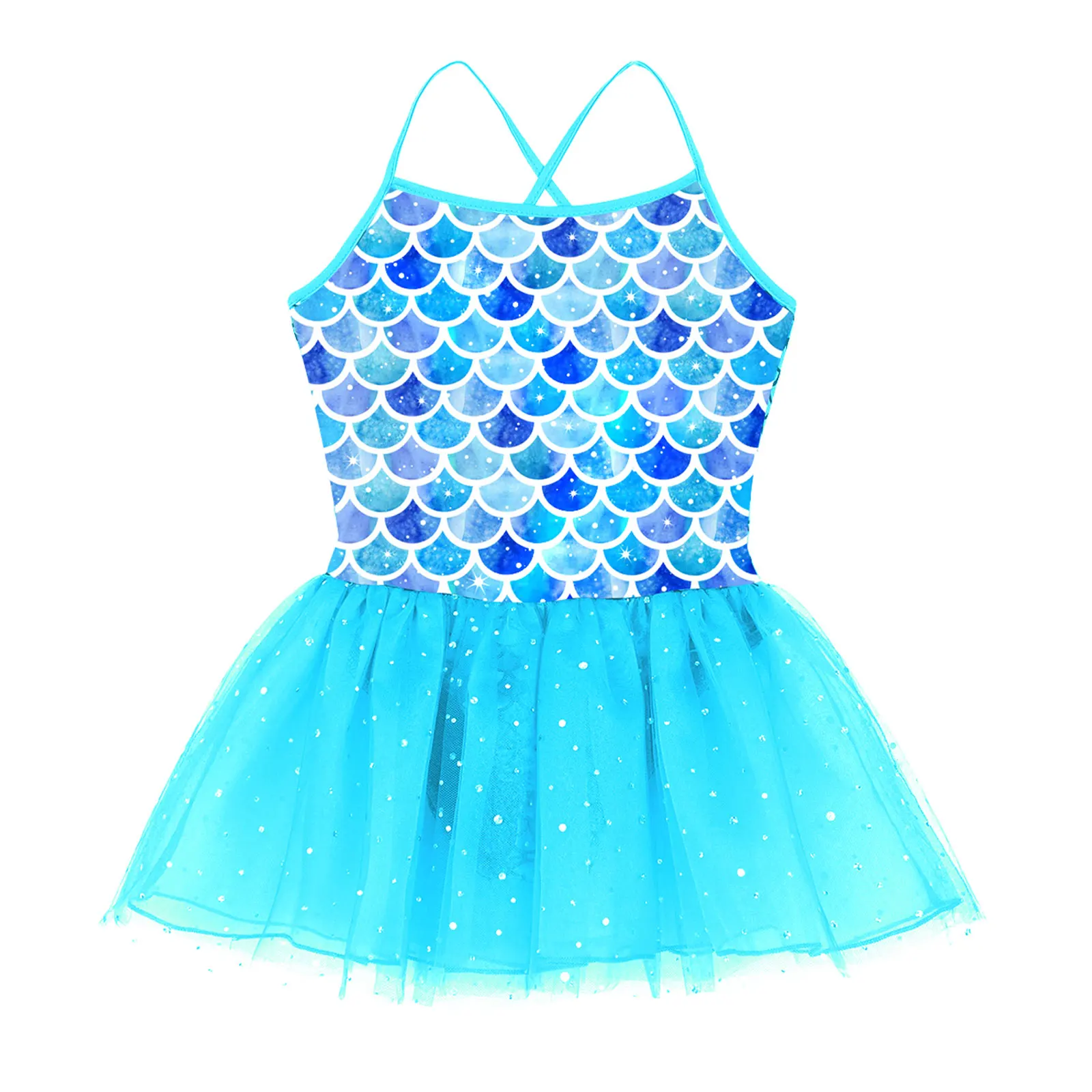 Kids Girls Ballerina Fairy Prom Party Costume Kids Sequined Mermaid Dance Dress Dancewear Gymnastic Leotard Ballet Tutu Dress