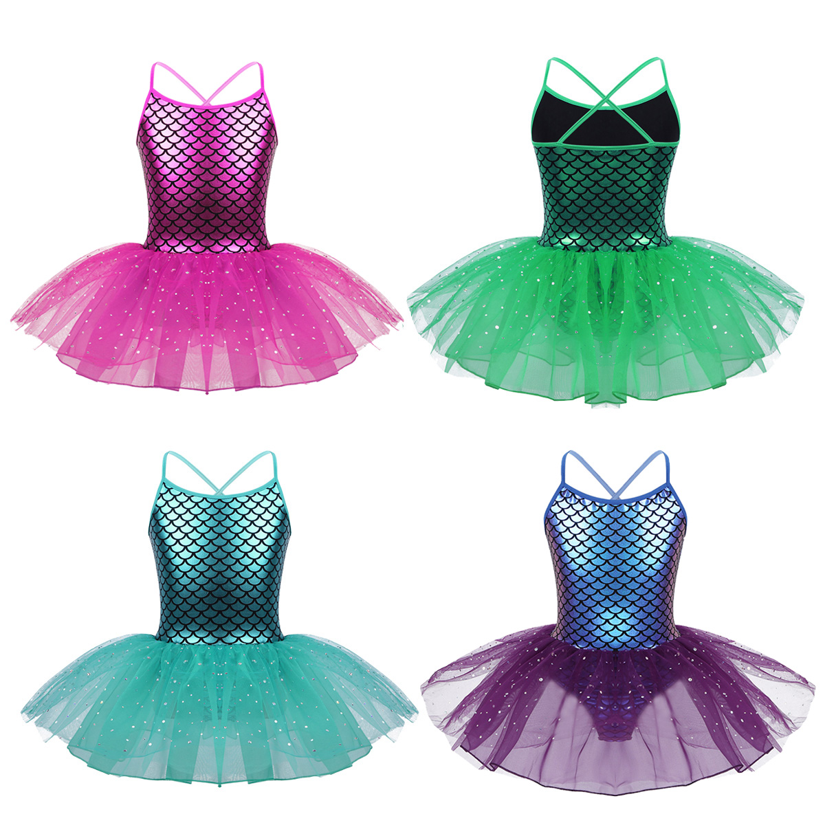 Kids Girls Ballerina Fairy Prom Party Costume Kids Sequined Mermaid Dance Dress Dancewear Gymnastic Leotard Ballet Tutu Dress