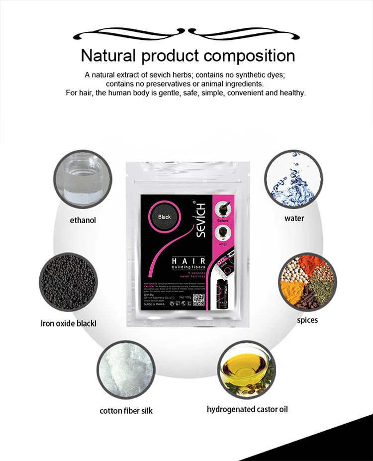 Sevich 100g Refill Bags Hair Extension Fiber Instant Cover Hair 10 Colors Keratin Hair Building Fiber Powder Dropshipping