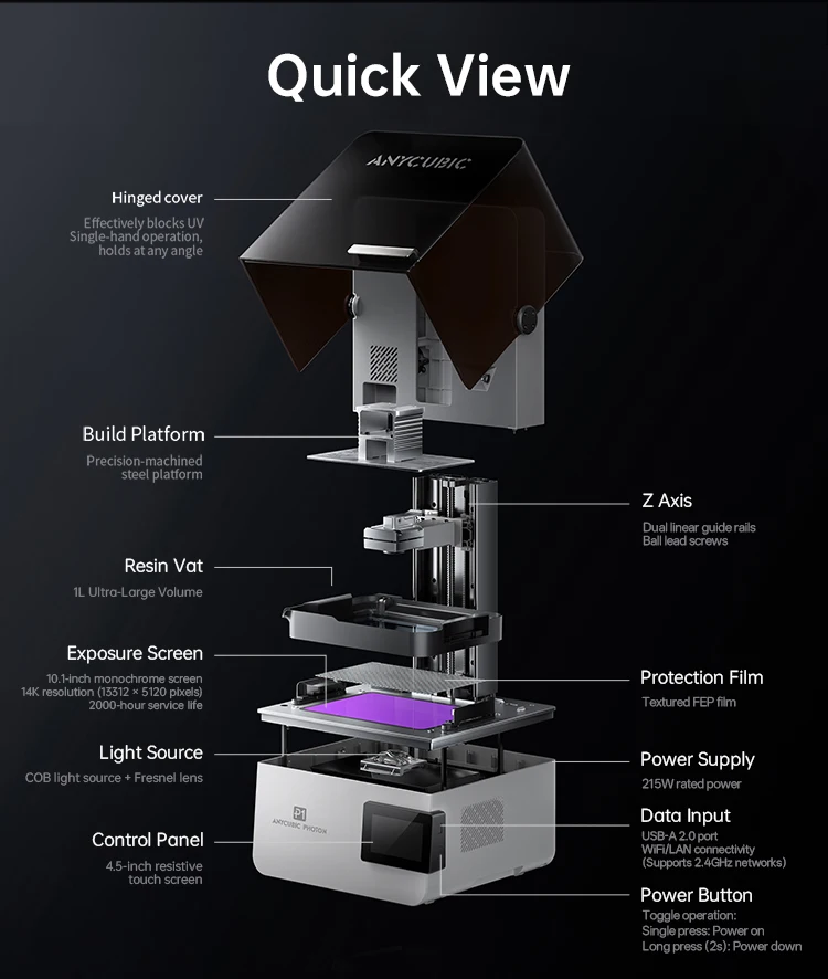 ANYCUBIC Photon P1 Resin 3D Printer Support Dual-Color&Material Printing , Precision-Ground Steel Build Plate For Hobbyists