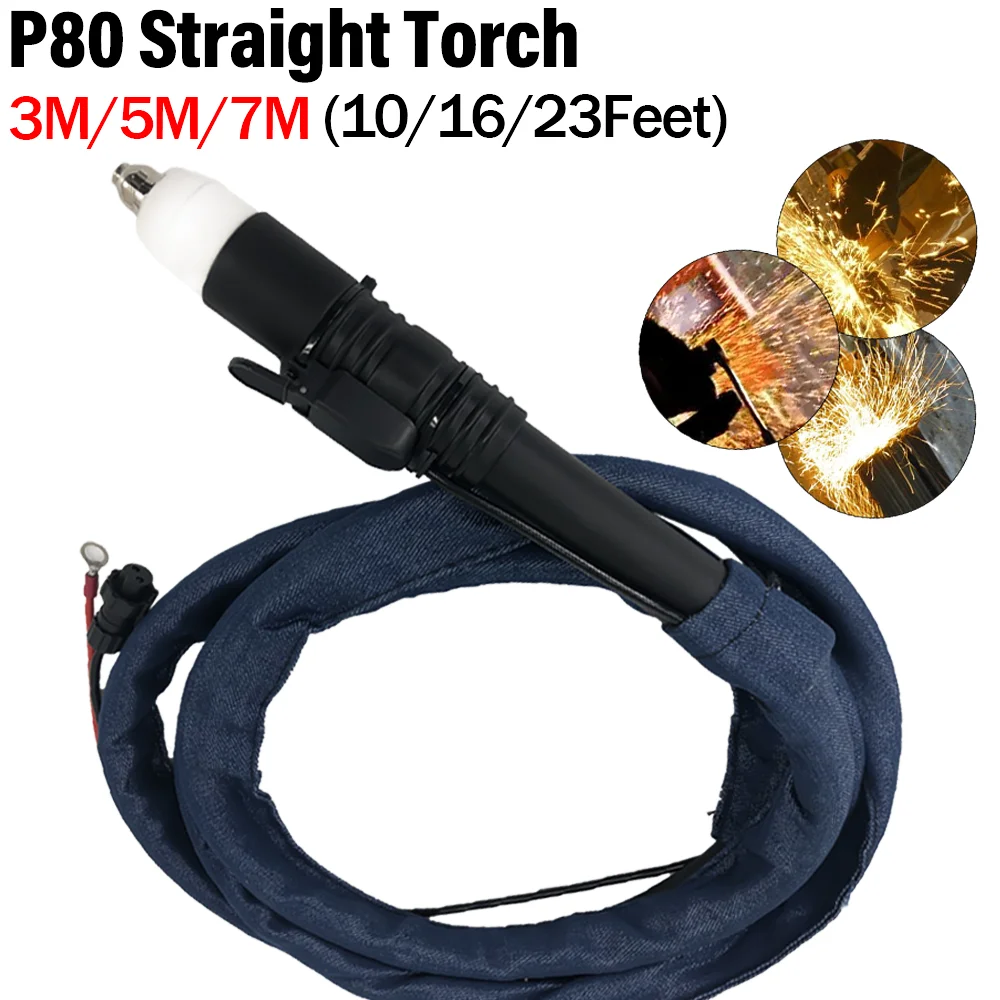 P80 Plasma Cutter Torch, 10FT/16FT/23FT Non-Touch Pilot Arc Black Straight Fit Plasma Cutter, DIY/Beginner Friendly