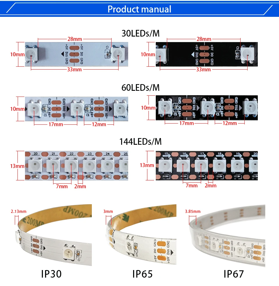 LED Strips WS2812B DC5V ws2812 IC RGB Individually Addressable Led Strip Light Waterproof Diode Flexible Neon Led Tape Lamp
