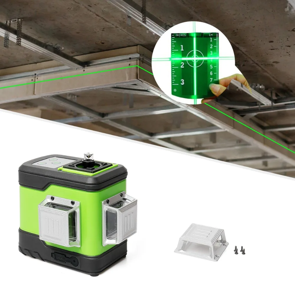 Huepar 3D Cross Line Self-Leveling Laser Level 3x360 Green Beam Three-Plane Leveling & Alignment Laser Tool & 2 Li-ion Battery