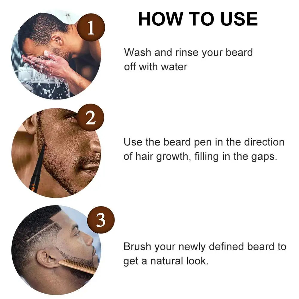 Beard Pen Beard Filler Pencil and Brush Male Mustache Repair Shape Effective Enhance Facial Hair
