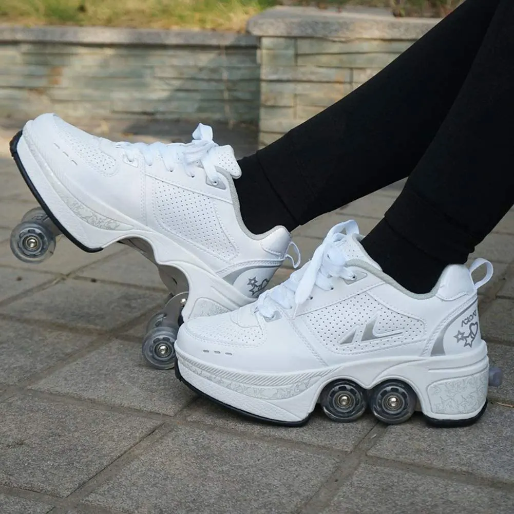 Deformation Roller Shoes Parkour Wheel Shoes 4 Wheels Rounds Of Running Shoes Roller Skates Shoes for Unisex Skating Shoes