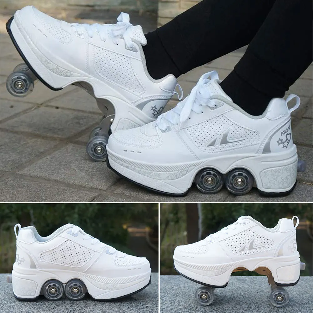 Deformation Roller Shoes Parkour Wheel Shoes 4 Wheels Rounds Of Running Shoes Roller Skates Shoes for Unisex Skating Shoes