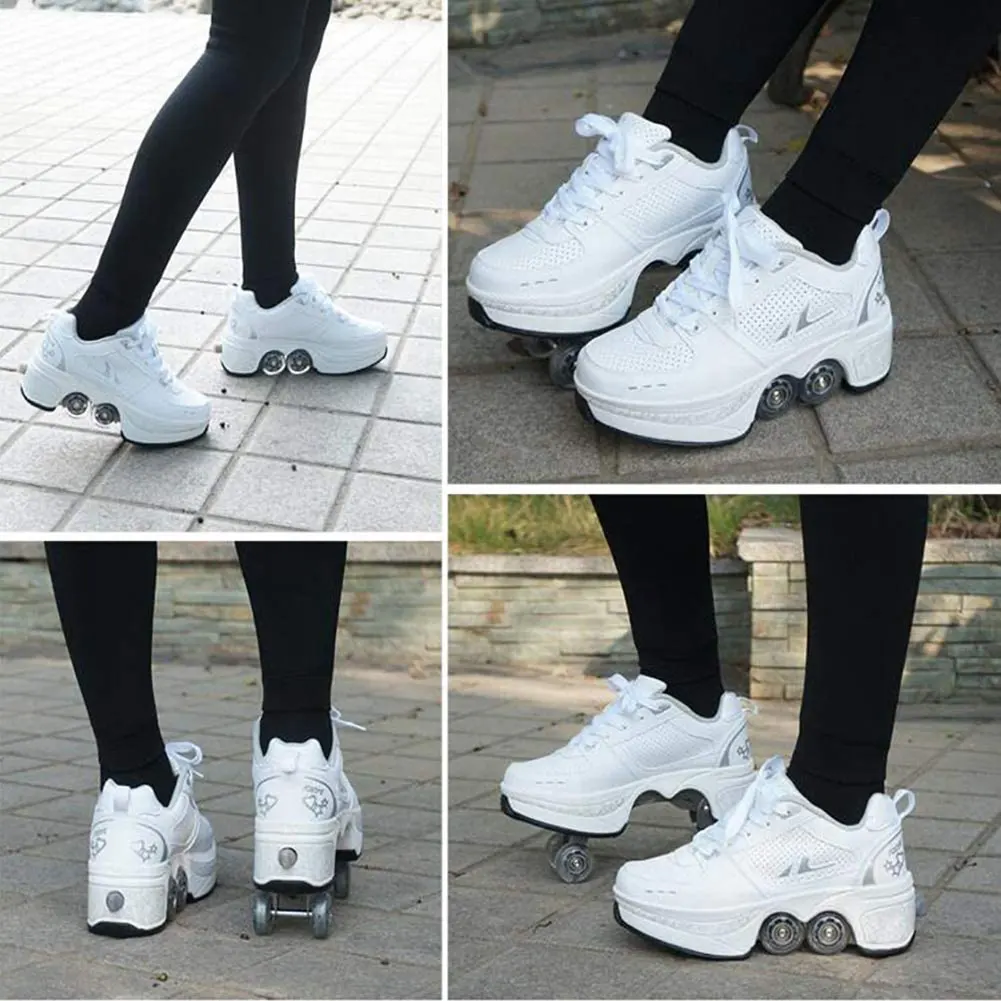 Deformation Roller Shoes Parkour Wheel Shoes 4 Wheels Rounds Of Running Shoes Roller Skates Shoes for Unisex Skating Shoes